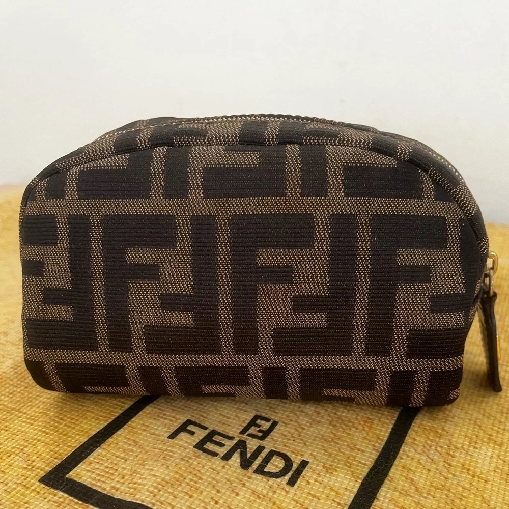 FENDI FF Zucca Monogram Cosmetic/Vanity Pouch Italy EUC Circa1980’s-1990’s - Picture 1 of 17